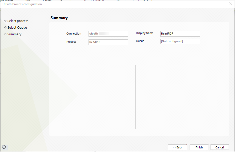 Process Configuration Summary