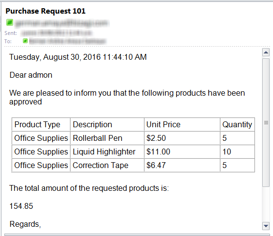 Dynamic Table Email Example