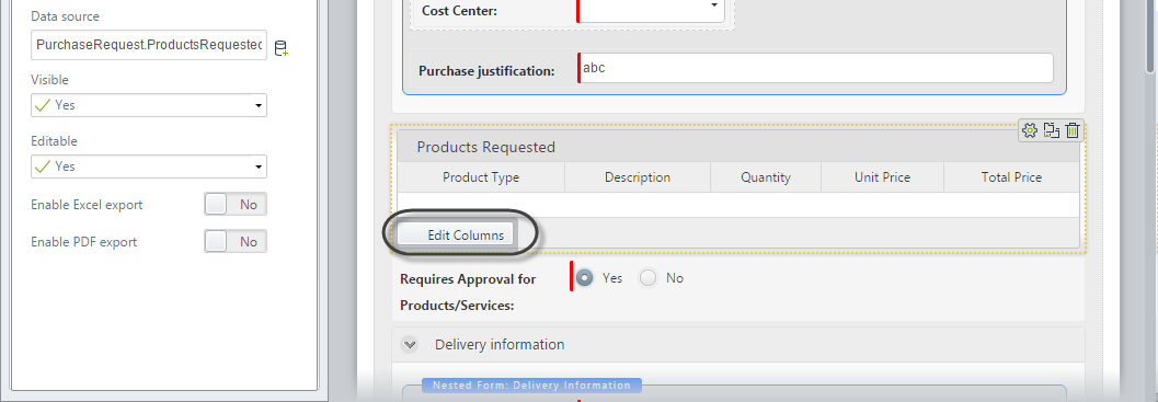 Edit Columns Button