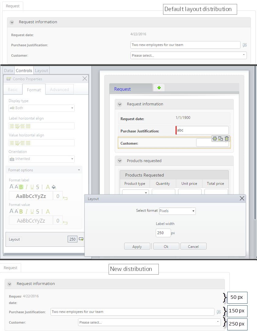 Layout with fixed pixels