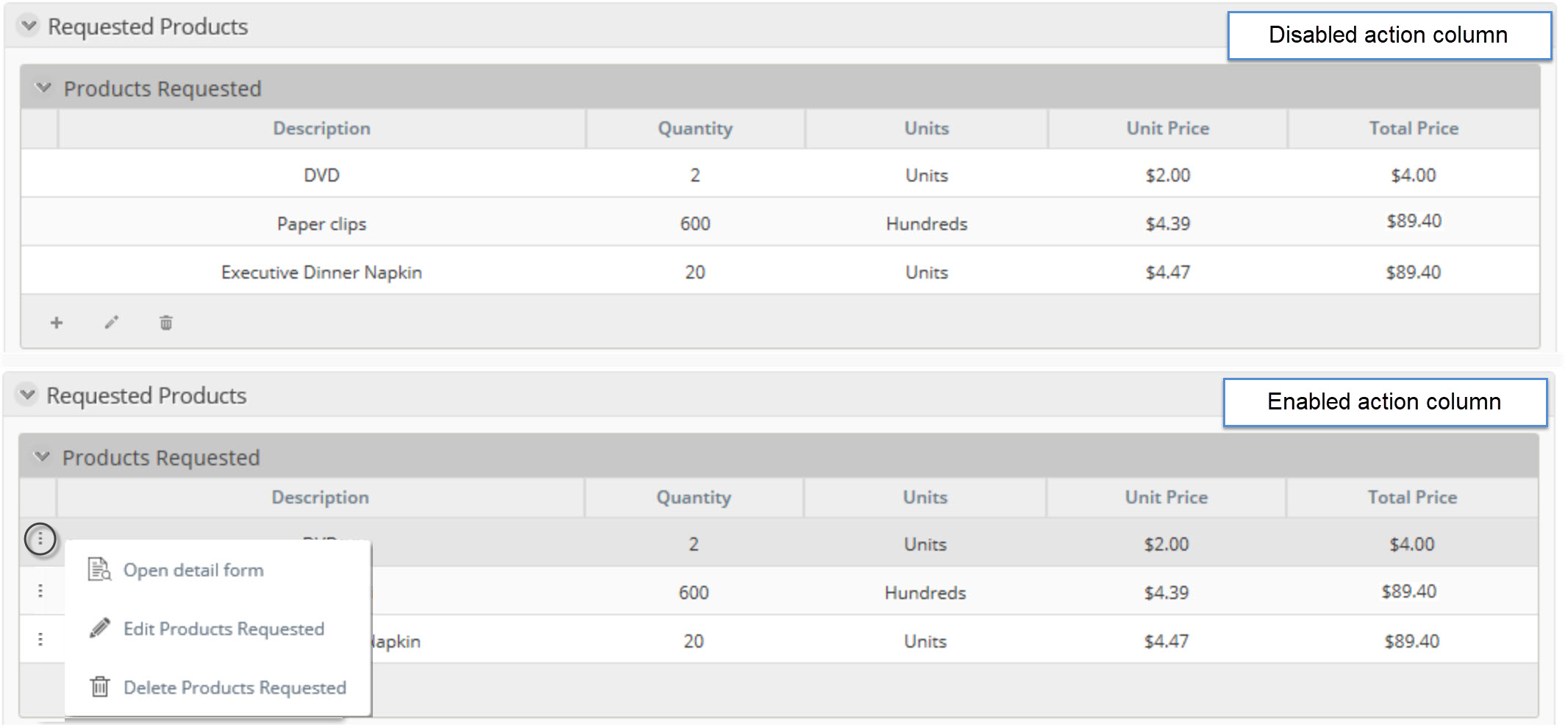 Enable Actions Column
