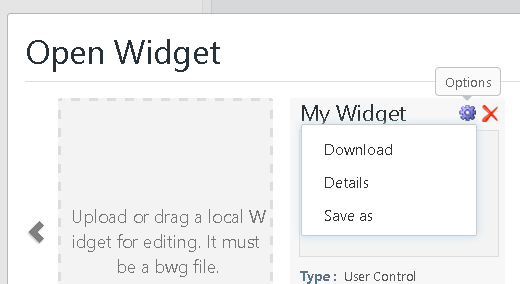 Widget Editor Open Options