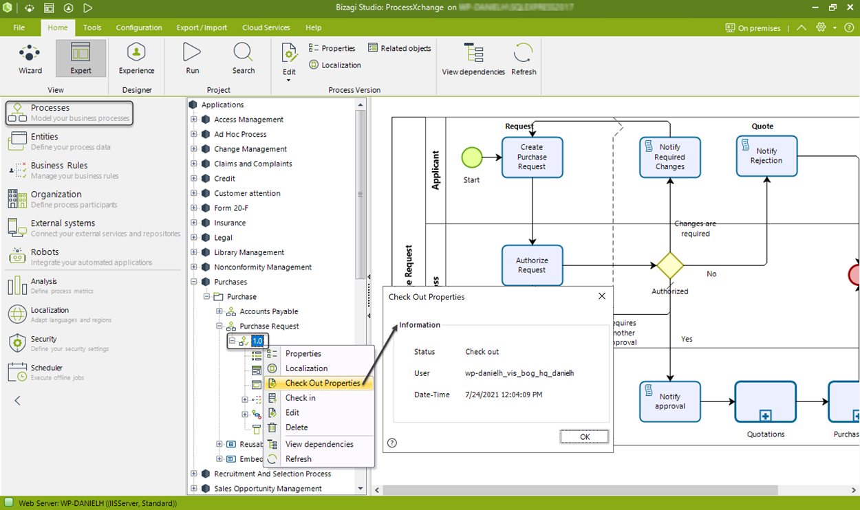 Expert View Processes - Check-Out Example