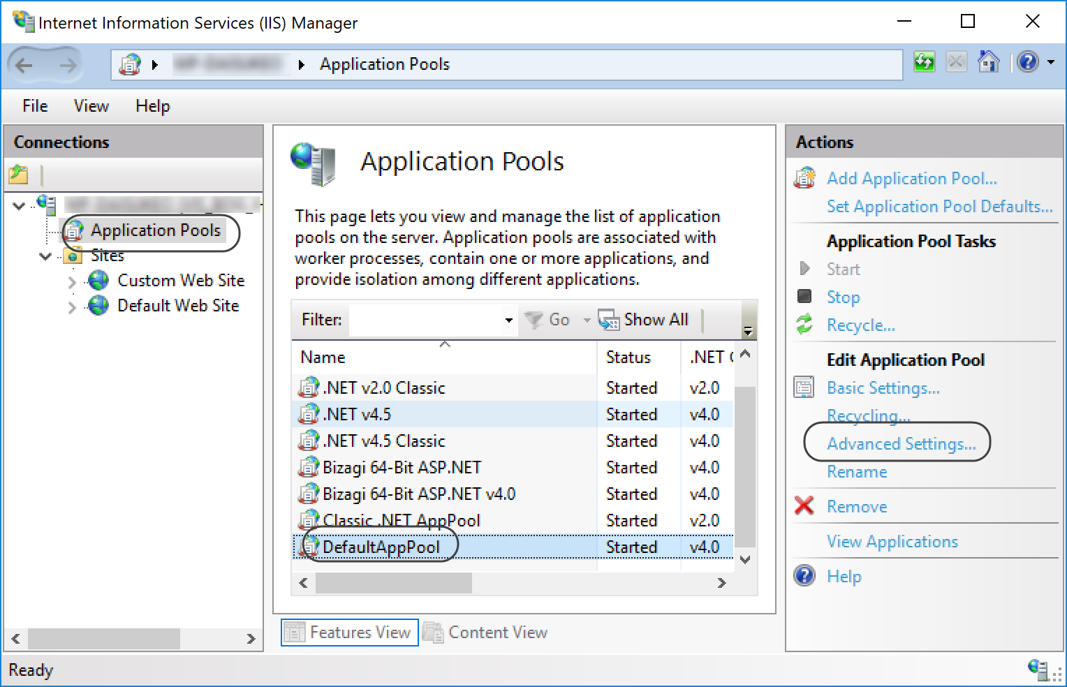 IIS Application Pool Settings