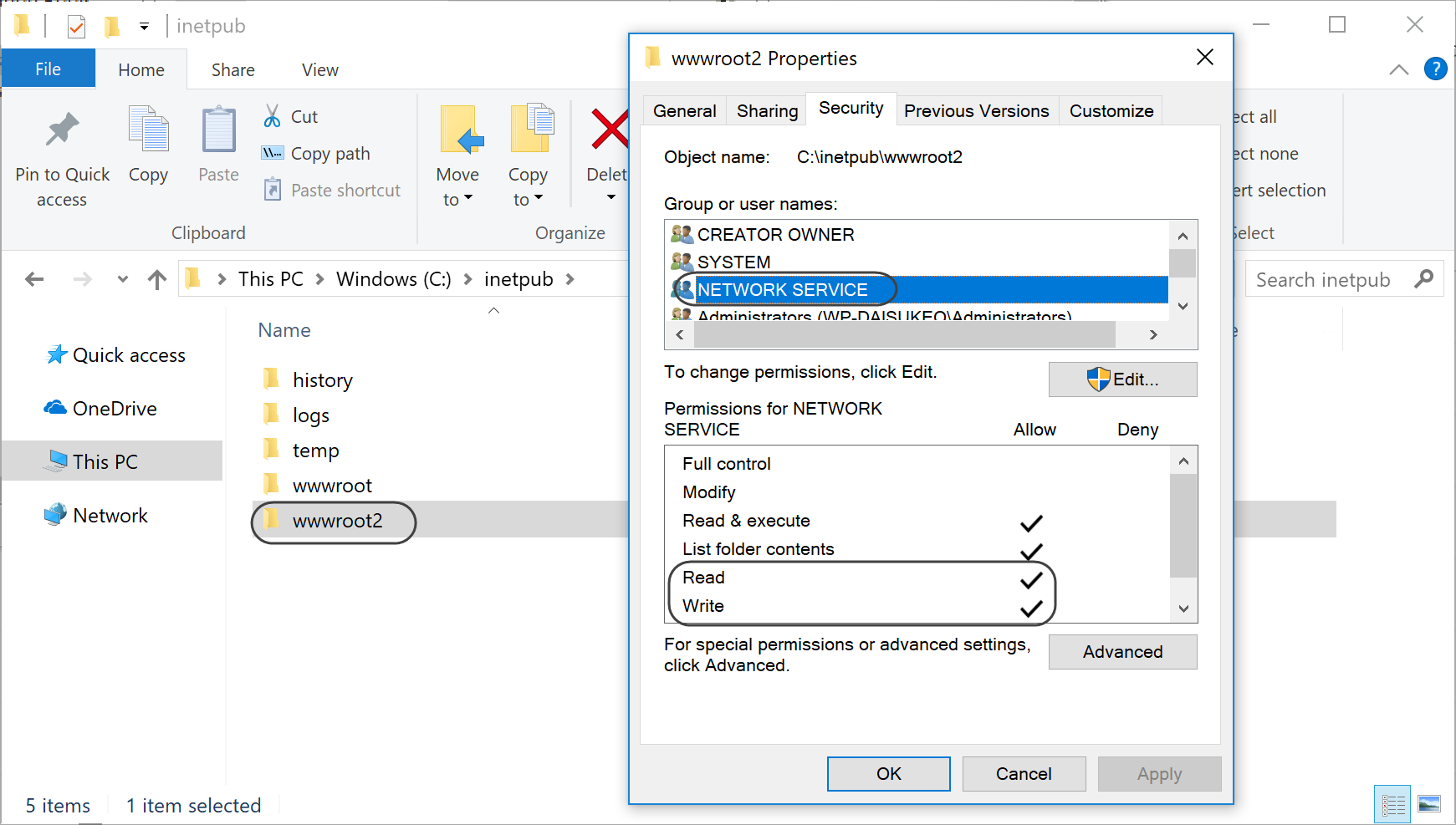 IIS Application Pool Folder Permissions