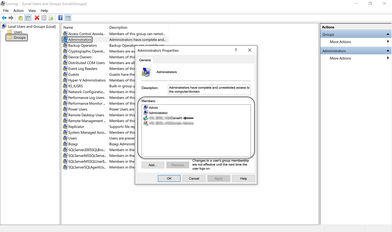 Checking if the user is part of Administrators group